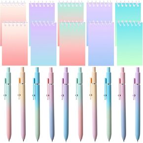 10 Pcs Cute Pens Bulk with Spiral Notepads Gel Ink Pens Colorful Ballpoint Pocket Notebooks for Smooth Writing Journaling Taking Notes School Office Home