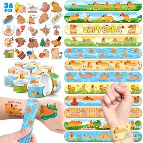 60 PCS Capybara Party Favors Set - 36 Temporary Tattoos Sticker & 24 Slap Bracelets for Kids, Perfect for Birthday Parties, Classroom Rewards and Gifts
