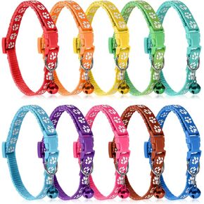 10 Pcs Puppy Collars, Puppy Whelping Collars for Litter Colourful Adjustable Dog Collar 20-34 cm Paw Print Collar with Bell for Small Dog Cats