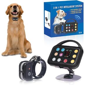 Plkm Dog Wireless Fence Indoor Outdoor Electric Fence Dog Training Collar 3 in 1 Pet Intelligent System, Out-of-Range Reminder AI Technology, Adjustable Range Shock Strength, Waterproof Rechargeable