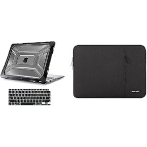 MOSISO Compatible with MacBook Air 13 inch Case 2020 Rlease A2337 M1 A2179, Plastic Hard Shell with TPU Bumper&Vertical Sleeve Bag with Pocket&Keyboard Cover, Black