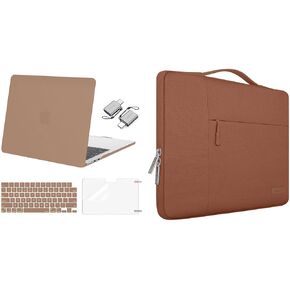 MOSISO Compatible with MacBook Air 13 inch Case 2024-2022 M3 A3113 M2 A2681 Touch ID, Plastic Hard Shell&Keyboard Cover&Screen Film&Type C Adapter&Polyester Vertical Case with Pocket, Caramel Brown