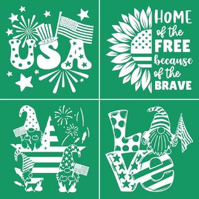 DGAGA American Flag Silk Screen Stencils,Patriot Silkscreen Printing Stencils for Crafts,US Flag Adhesive Stencils Reusable for Printing on Wood/Fabric Independence Day Chalk Art 8.5"x 8.5"