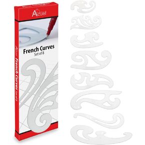 Acurit French Curve Set of 8 – Clear Plastic Drawing Templates for Sewing, Pattern Making, Drafting, Fashion Design, Architecture, Graphic Illustration – Smudge-Free Inking Edges
