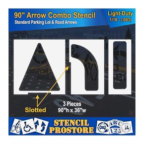 Parking Lot Stencils - 90 inch - Slotted Straight & Turn Combo Arrow KIT - (3 Piece) - 90" x 36" x 1/16" (63 mil) - Light-Duty