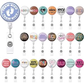 Geyoga 24 Pcs NICU Funny Nurse Badge Reels with Alligator Clip for Neonatal Intensive Care Awareness Day Retractable Holders for NICU Nurse Thank You Gifts Supplies for Medical RN Doctors