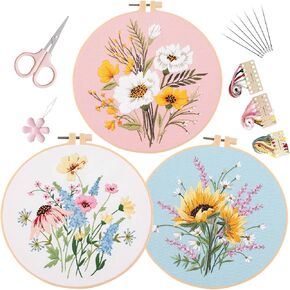 EOBTAIN Black Cat Embroidery Kit with 3 Pattern,Easy Cross Stitch Starter Kit for Adults,DIY Craft Kits with Embroidery Hoop Needles and Thread,Detailed and Easy to Follow Step-by-Step Instructions