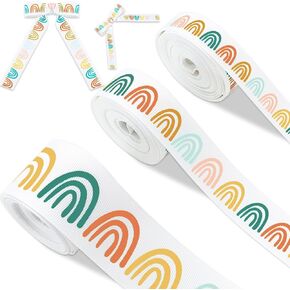 3 Rolls Boho Rainbow Ribbons 15 Yards Pastel Rainbow Grosgrain Ribbon Fabric Craft Ribbon for Wreath Bow Making Wrapping DIY Crafts