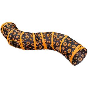 Pumpkin Print Cat Tunnel - Durable Polyester with Rustling Sound Waterproof & Washable Foldable Design for Indoor Cat Unfolded Dimensions 9.85-inch Diameter x 51-inch Length (Black & Orange)