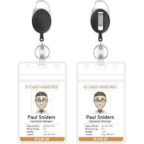 2 Pack of Vertical ID Badge Holder with Adjustable Retractable Lanyard | Retractable Badge Holders, Heavy Duty Badge Reel | Student ID Card Holder, Plastic Badge Holder, Double Sided Badge Protector