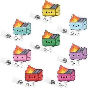 Dumpster Fire Badge Reels - 8PCS Retractable Colorful Dumpster Fire ID Badge Holder with Alligator Clip 360 Degree Swivel Badge Reel Name Tag for Teacher Student Nurse Doctor Office Worker