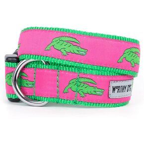 The Worthy Dog Green Alligators Pattern Designer Adjustable and Comfortable Nylon Webbing, Side Release Buckle Collar for Dogs ,Small -Pink Color