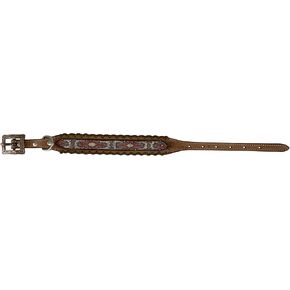 Leather Dog Collar w/Beaded Inlay & Brown Leather Lacing