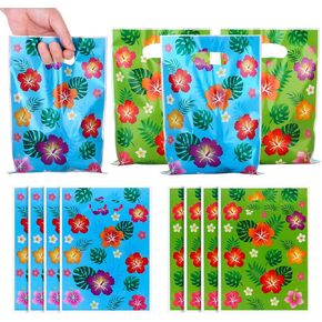 PintreeLand Tropical Hawaiian Party Favor Bags 40 Pack, Hibiscus Floral Design Goodie Candy Treat Bags for Summer Luau Party Supplies