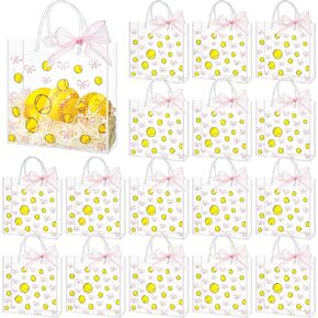 Sweetude 24 Pcs Softball Party Clear PVC Gift Bag Bulk with Handles Coquette Pink Bow Ribbon Tote Bag 7.9 x 7.9 Inch Sport Softball Theme Favor Bags Supplies Bulk for Birthday Team Snack