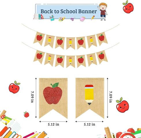 yquqwn burlap Apple Pencil Glitter Banner ، العودة إلى ديكورات مدرسية اليوم الأول من Garland School Classroom ، مرحبًا بك في مكتب المعلمين. in Saudi Arabia