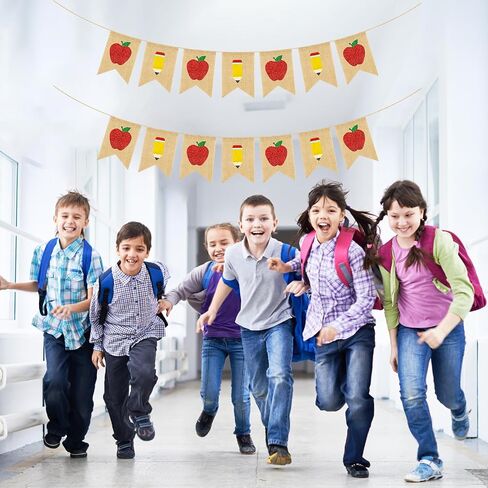 yquqwn burlap Apple Pencil Glitter Banner ، العودة إلى ديكورات مدرسية اليوم الأول من Garland School Classroom ، مرحبًا بك في مكتب المعلمين. in Saudi Arabia