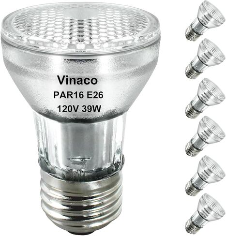 Vinaco PAR16 لمبة هالوجين 60 وات، 6 عبوات عالية الإخراج 480LM PAR16 لمبة، PAR16 Flood 60W أبيض دافئ 2800K، PAR16 عكس الضوء مع قاعدة E26، هالوجين 60W PAR16 رقبة طويلة لإضاءة السقف in Kuwait