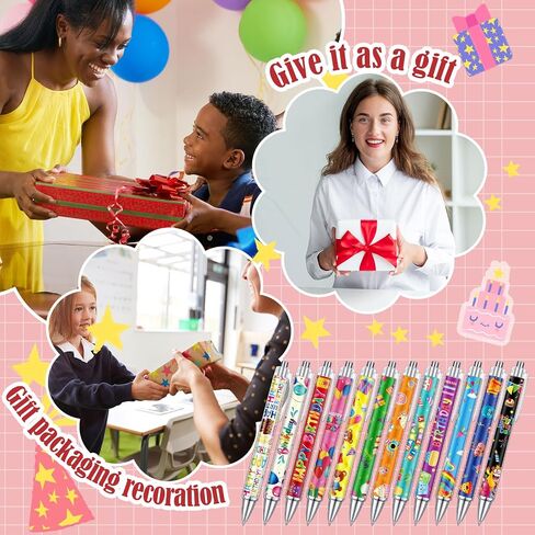 cholemy 96 PCS أعياد الميلاد أقلام عيد ميلاد سعيد أقلام ربة أقل ملونة يوم الولادة هدايا الحبر الأسود للعودة إلى مدرس دراسي فصول طالب المكافأة حفل الاحتفال بالولادة اللوازم in Saudi Arabia