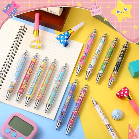 cholemy 96 PCS أعياد الميلاد أقلام عيد ميلاد سعيد أقلام ربة أقل ملونة يوم الولادة هدايا الحبر الأسود للعودة إلى مدرس دراسي فصول طالب المكافأة حفل الاحتفال بالولادة اللوازم in Saudi Arabia