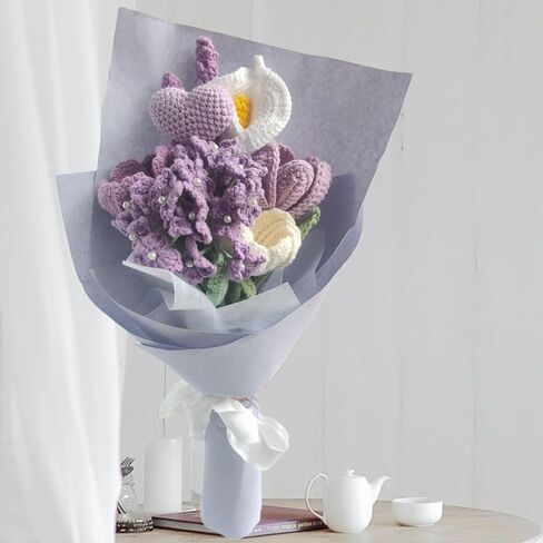 Sunflower Crochet Flowers Bouquet, Handmade Crochet Knitted Artificial Flowers Gifts for Family/Friends in Saudi Arabia