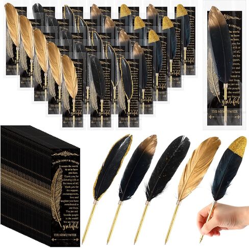 Spakon 25 Sets Feather Pen Wedding Feavors Bridal Bridal Shower Quill Propens Pens Gold Vintage Dufors Favors with You Tags Home Homes Tover in Saudi Arabia