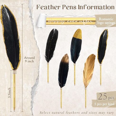 Spakon 25 Sets Feather Pen Wedding Feavors Bridal Bridal Shower Quill Propens Pens Gold Vintage Dufors Favors with You Tags Home Homes Tover in Saudi Arabia
