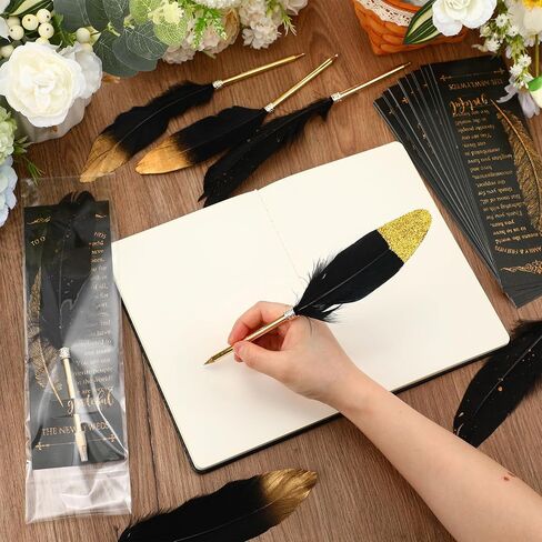 Spakon 25 Sets Feather Pen Wedding Feavors Bridal Bridal Shower Quill Propens Pens Gold Vintage Dufors Favors with You Tags Home Homes Tover in Saudi Arabia