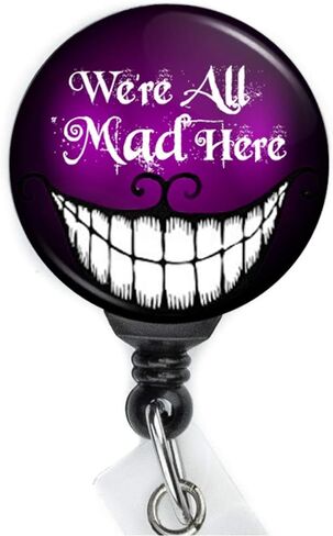 Halloween Alice in Wonderland Cheshire Cat We are All Mad Here Retractable Badge Reel with Swing Clip and 36 Inch Cord in Kuwait