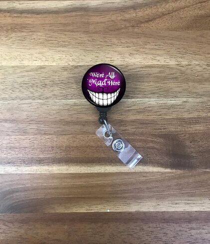 Halloween Alice in Wonderland Cheshire Cat We are All Mad Here Retractable Badge Reel with Swing Clip and 36 Inch Cord in Kuwait