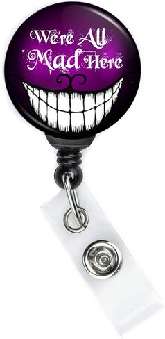Halloween Alice in Wonderland Cheshire Cat We are All Mad Here Retractable Badge Reel with Swing Clip and 36 Inch Cord in Kuwait