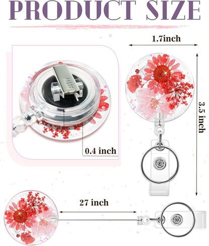 3 Pcs Cute Flower Badge Reels Retractable for Nurse, Dried Floral Resin Badge Holder with Key Ring, Decorative Nursing Badge Clip for Women Doctor Teacher ID Card(Classic) in Kuwait