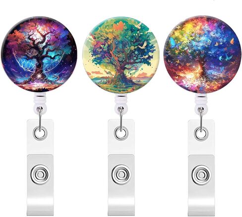 ID Badge Holder,Retractable Badge Reel with Alligator Clip Decorative Badge Clip for ID Card Holders Office Worker Doctor Nurse Teachers Students(Tree of Life) in Kuwait