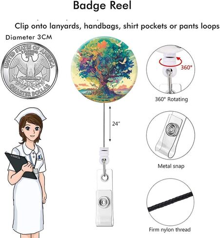 ID Badge Holder,Retractable Badge Reel with Alligator Clip Decorative Badge Clip for ID Card Holders Office Worker Doctor Nurse Teachers Students(Tree of Life) in Kuwait
