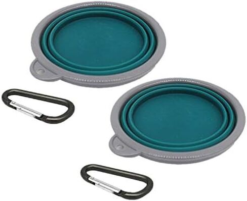 Collapsible Portable Silicone Big Dog Bowls,2 Pack,34 oz/Each Bowl,Silicone Basic Bowl with Plastic Rim and D-Ring,Foldable Travel pet Feeder,Portable Basic Bowl for Dog (Green) in Saudi Arabia