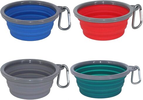 Collapsible Portable Silicone Big Dog Bowls,2 Pack,34 oz/Each Bowl,Silicone Basic Bowl with Plastic Rim and D-Ring,Foldable Travel pet Feeder,Portable Basic Bowl for Dog (Green) in Saudi Arabia