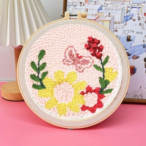 Hxswkk DIY Punch Needle Kits for Beginners Adults, Flower Embroidery Set with Daisy, Leaf, Vase Designs - Complete DIY Craft Gift for Kids, Home Decor in Kuwait