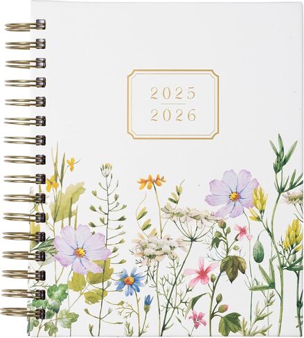 2025-2026 Eccolo Spiral Agenda Planner, Ivory Wild Flowers, Weekly & Monthly Pages, 18 Months, Sticker Sheets, Inspirational Quotes (7.75 x 8.75, July 2025 - Dec 2026) in Saudi Arabia