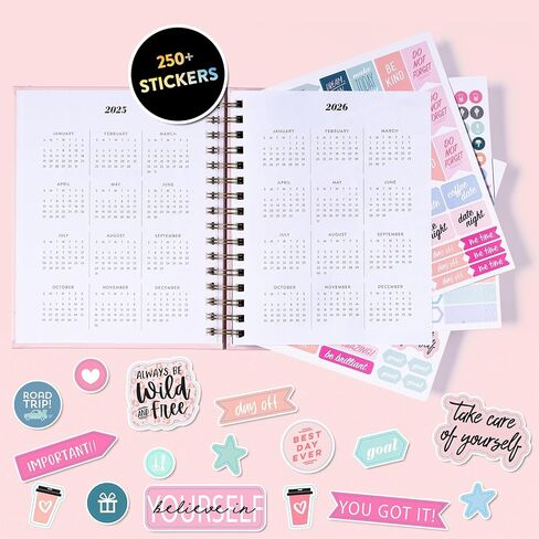 2025-2026 Eccolo Spiral Agenda Planner, Ivory Wild Flowers, Weekly & Monthly Pages, 18 Months, Sticker Sheets, Inspirational Quotes (7.75 x 8.75, July 2025 - Dec 2026) in Saudi Arabia