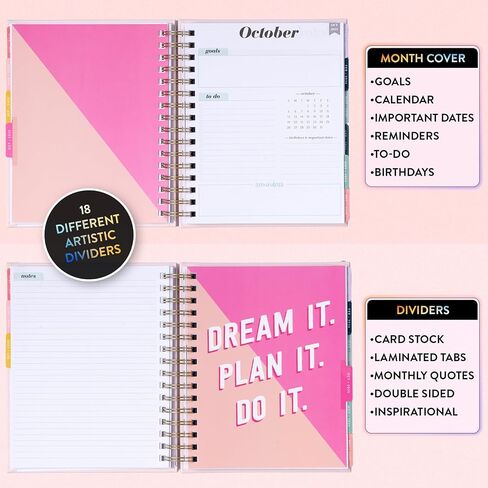 2025-2026 Eccolo Spiral Agenda Planner, Ivory Wild Flowers, Weekly & Monthly Pages, 18 Months, Sticker Sheets, Inspirational Quotes (7.75 x 8.75, July 2025 - Dec 2026) in Saudi Arabia