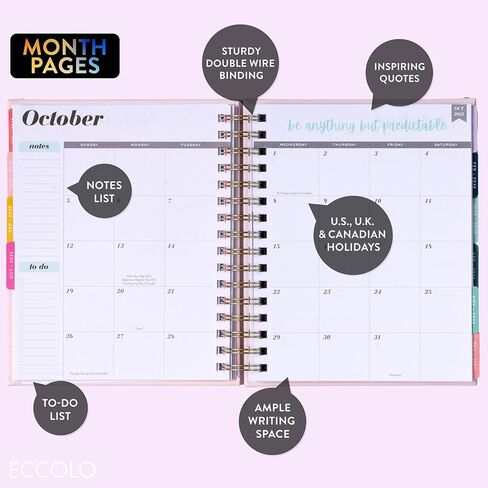 2025-2026 Eccolo Spiral Agenda Planner, Ivory Wild Flowers, Weekly & Monthly Pages, 18 Months, Sticker Sheets, Inspirational Quotes (7.75 x 8.75, July 2025 - Dec 2026) in Saudi Arabia
