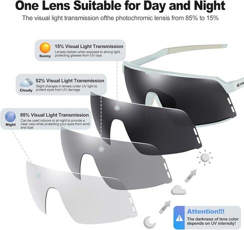 نظارات شمسية Odoland Photochromic لركوب الدراجات، نظارات حماية من الأشعة فوق البنفسجية 400 للقيادة MTB وركوب الخيل والجري والبيسبول للرجال والنساء in Kuwait