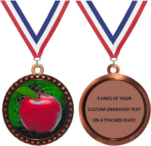 Engraved 1 to 50 Packs Engraved Scholastic Apple Bronze Medal Trophy Award with Personalized Custom Text LD212-FCL403 in Saudi Arabia