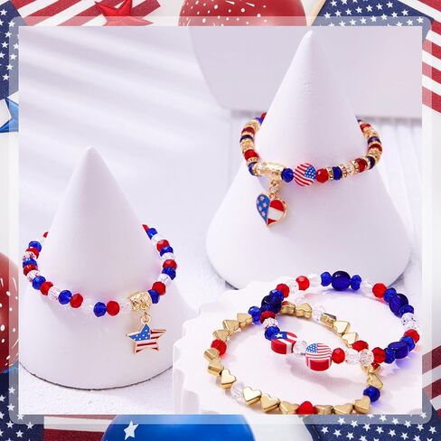1608pcs 4 يوليو من الخرز الوطني للمجوهرات التي تجعل يوم الاستقلال الأحمر الأبيض Heishi Stars USA Beads with America Flag Heart Hat Exclues for DIY (White Blue Red) in Kuwait