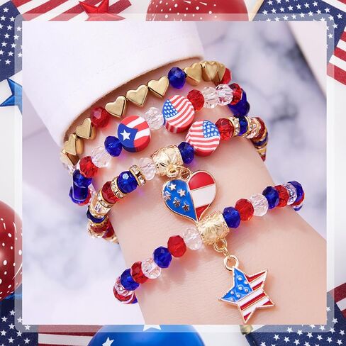 1608pcs 4 يوليو من الخرز الوطني للمجوهرات التي تجعل يوم الاستقلال الأحمر الأبيض Heishi Stars USA Beads with America Flag Heart Hat Exclues for DIY (White Blue Red) in Kuwait