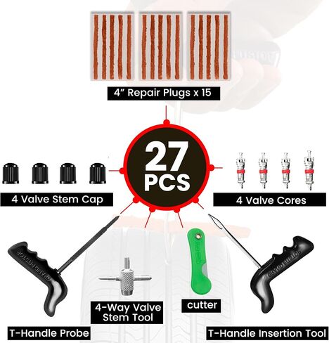 GRAND PITSTOP 42 Pcs Universal Tire Repair Kit, Heavy Duty Car Emergency Tool Kit for Flat Tire Puncture Repair, Compact Kit for Autos, Cars, Motorcycles, Trucks, RVs, etc.(30 Strips) in Saudi Arabia