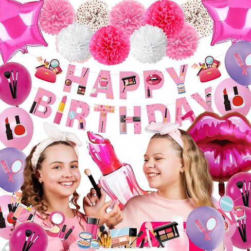 Makeup Birthday Party Supplies, 66pcs Spa Party Decorations Set-Makeup Theme Party Decoration Happy Birthday Banner Happy Brirthday Makeup Birthday Cake Topper Kit, Party Decorations for Girls Women in Saudi Arabia
