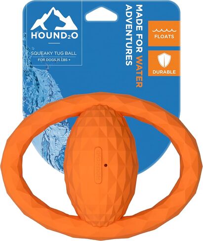 Playology Hound2O Outdoor Dog Toys | Interactive Squeaky Ball - Tug of War Dog Toy | Bright Orange Chew Toy Floats for Water Adventures in Saudi Arabia