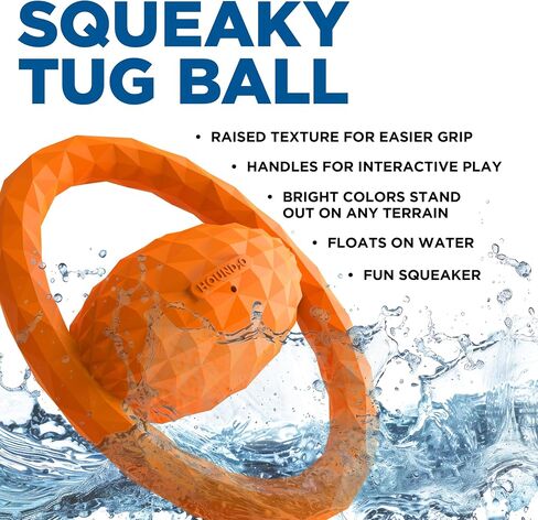 Playology Hound2O Outdoor Dog Toys | Interactive Squeaky Ball - Tug of War Dog Toy | Bright Orange Chew Toy Floats for Water Adventures in Saudi Arabia
