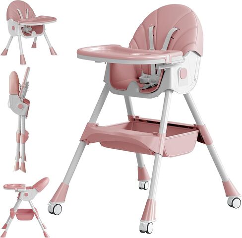 كرسي مرتفع للأطفال، كراسي عالية 5 في 1 للرضع والأطفال الصغار، كرسي مرتفع قابل للطي للسفر مع مسند للقدمين، وسادة من البولي يوريثين قابلة للفصل، صينية مزدوجة قابلة للإزالة، ارتفاع قابل للتعديل واستلقاء، عجلات قفل in Kuwait